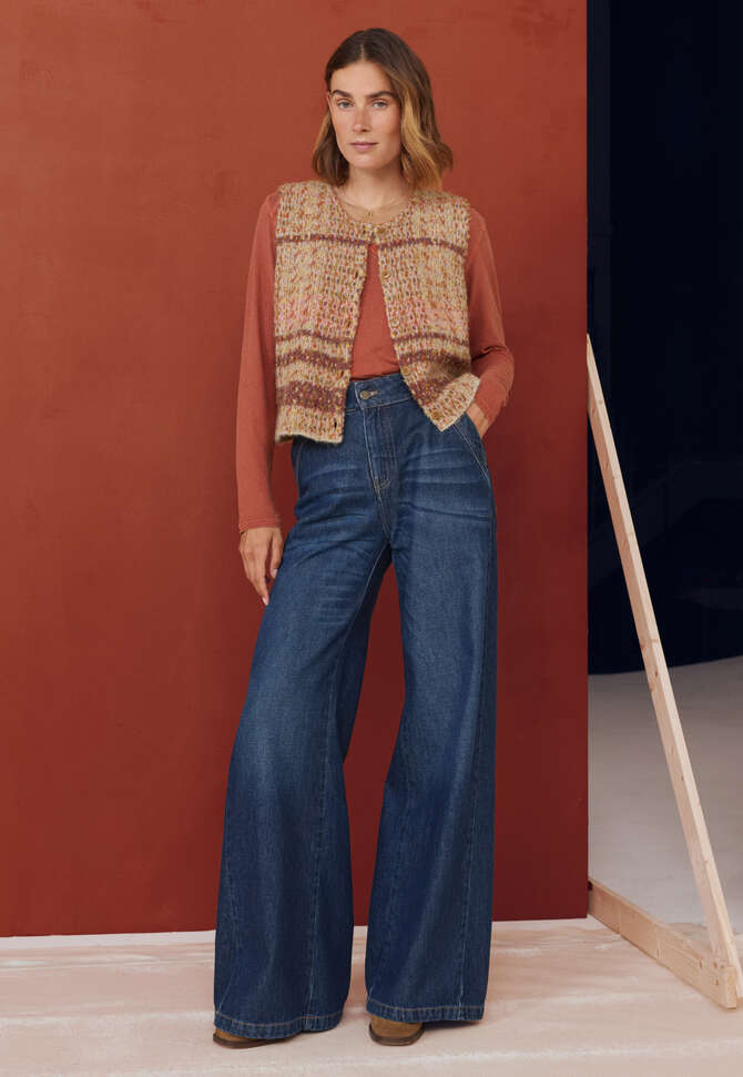 Check knitted gilet, Warm sunset, completeTheLook