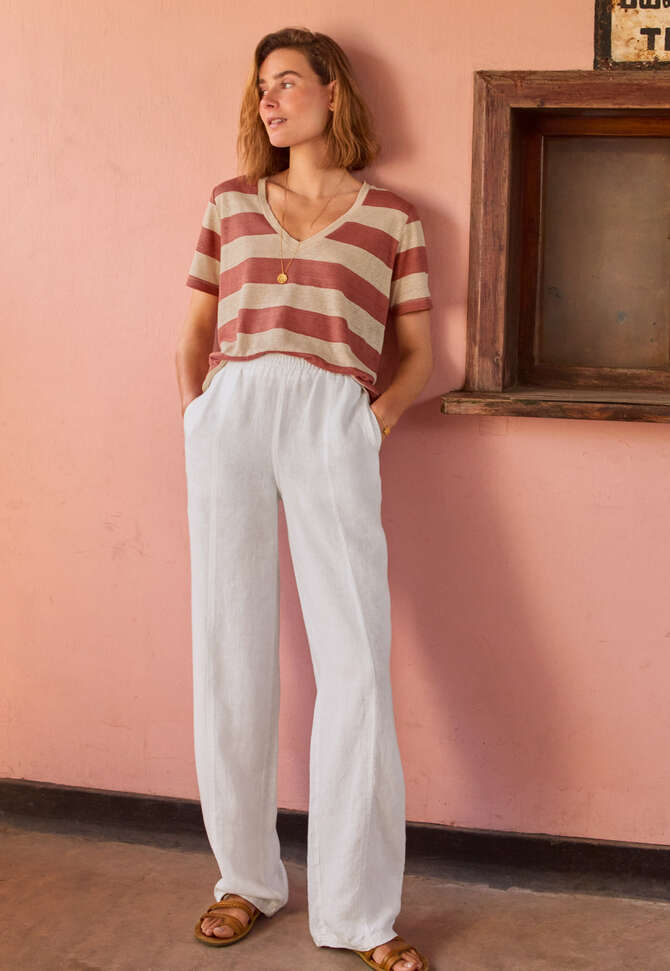 Striped v-neck T-shirt, Terracotta blush, completeTheLook