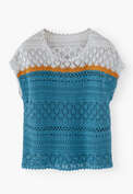 Crochet-stitch sweater, Cerulean ochre, webstill