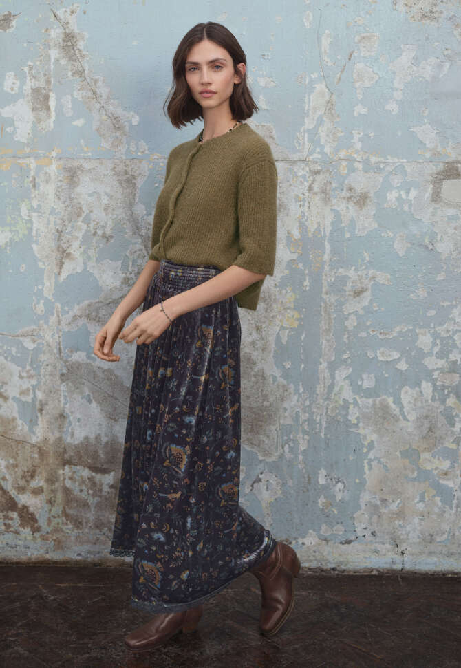 Printed velvet skirt, Damson grey, completeTheLook