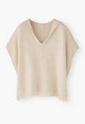 Herringbone-stitch hooded poncho, Off-white, webstill
