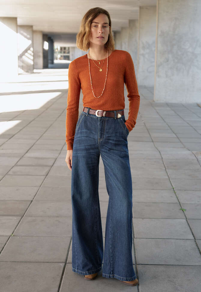 Lace-knit sweater, Orange flame, completeTheLook