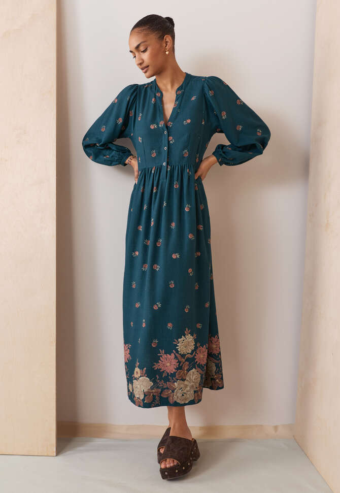 Printed dress, Petrol mauve, completeTheLook