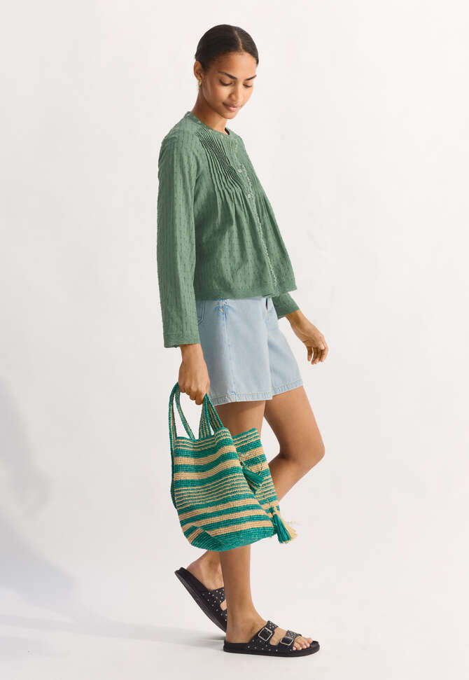 Smocked blouse, Dusty emerald, completeTheLook