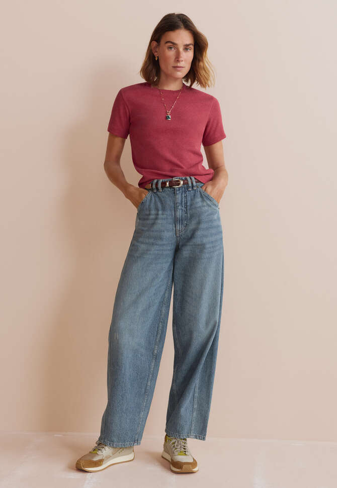 Ribbed jersey T-shirt, Crimson, completeTheLook