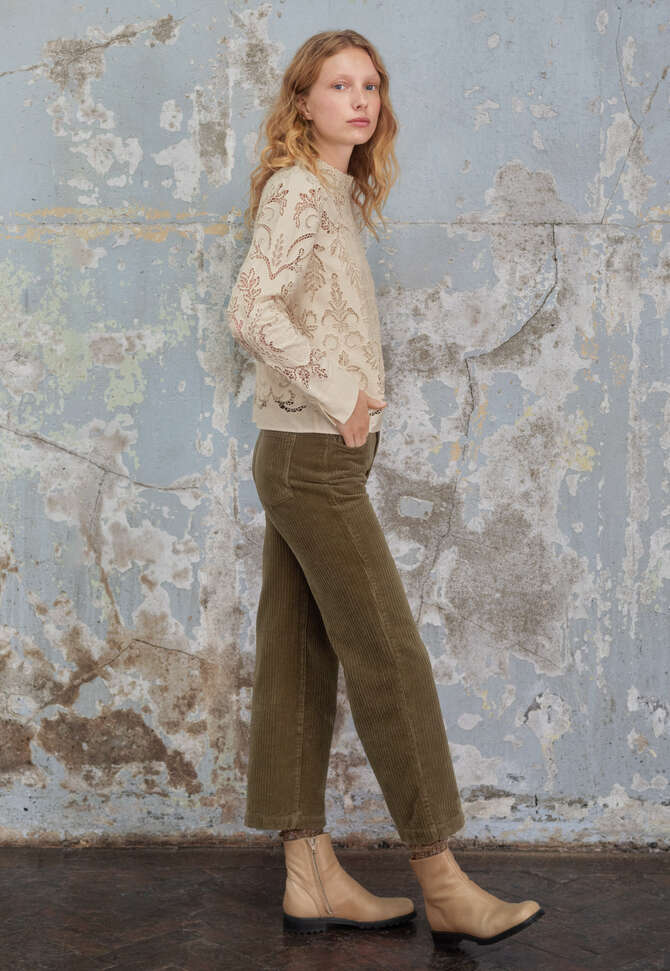 Cropped cord trousers, Khaki, completeTheLook