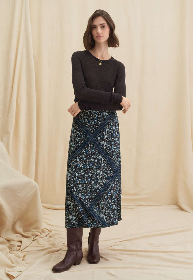 Printed skirt, Aqua black, completeTheLook