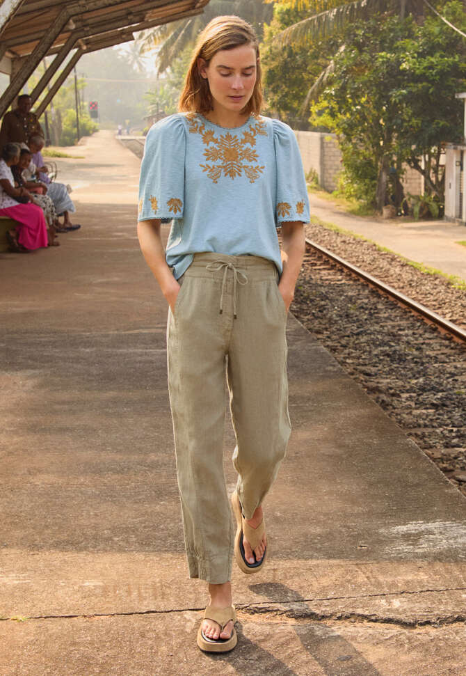 Tapered trousers, Pale khaki, completeTheLook