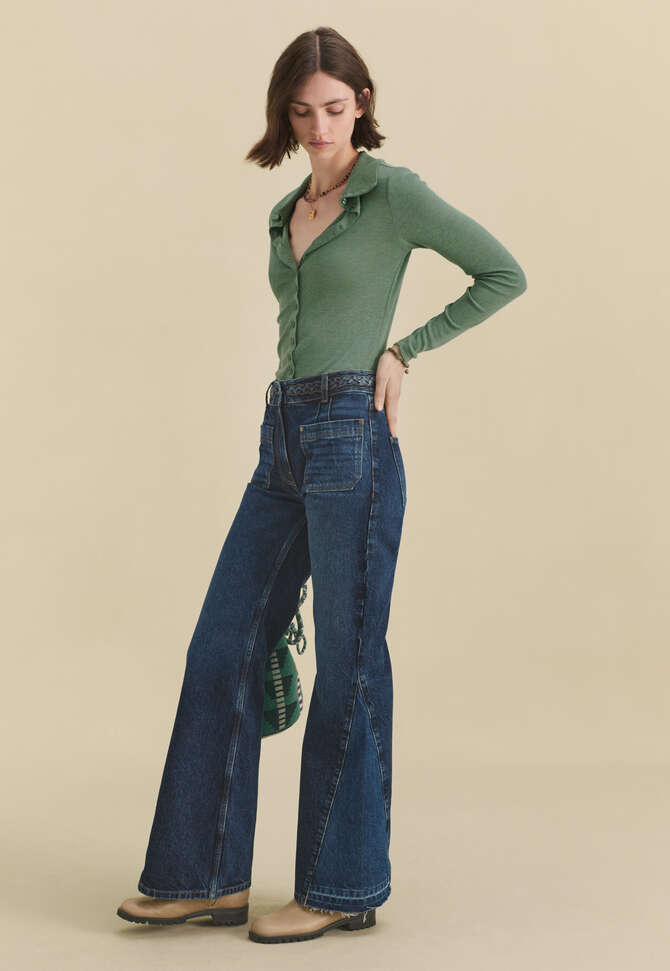 Mixed-wash flared jeans, Dark mid vintage, completeTheLook