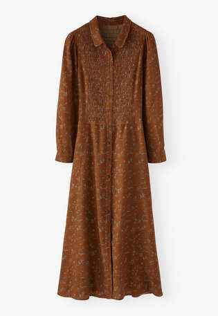 Printed shirred dress, Rust, webstill