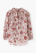Collarless printed blouse, Ecru maroon, webstill