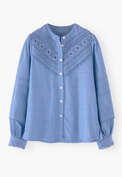 Chambray pintuck blouse, Cornflower, webstill