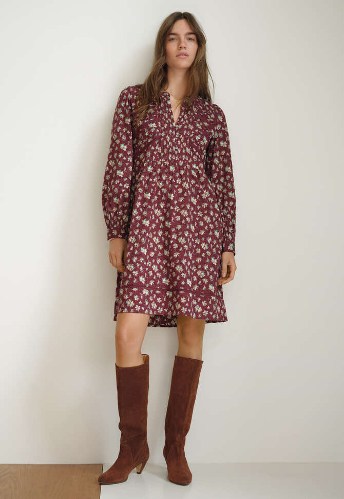 Printed short dress, Wine, completeTheLook