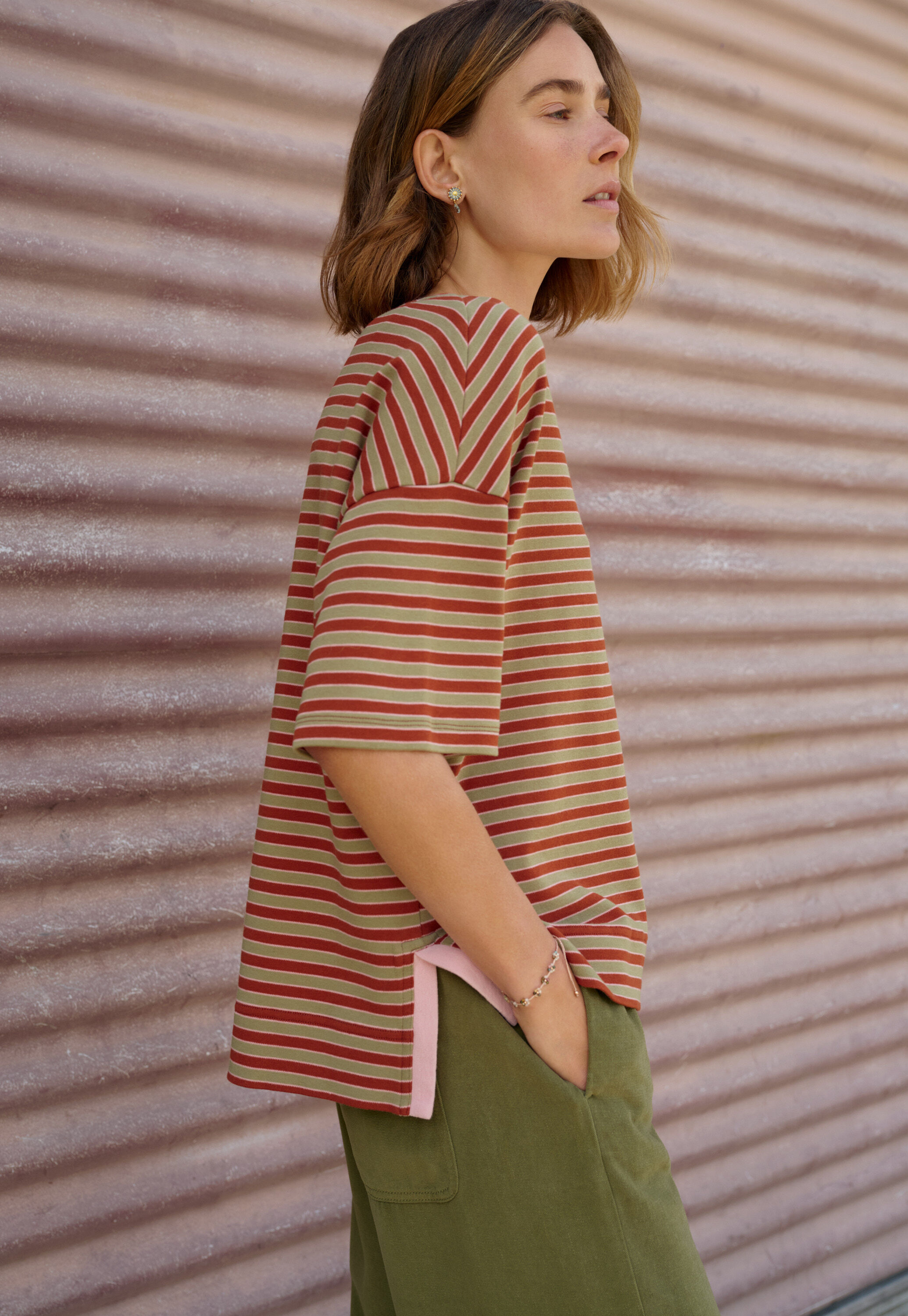 Striped T-shirt, Chilli sage, large