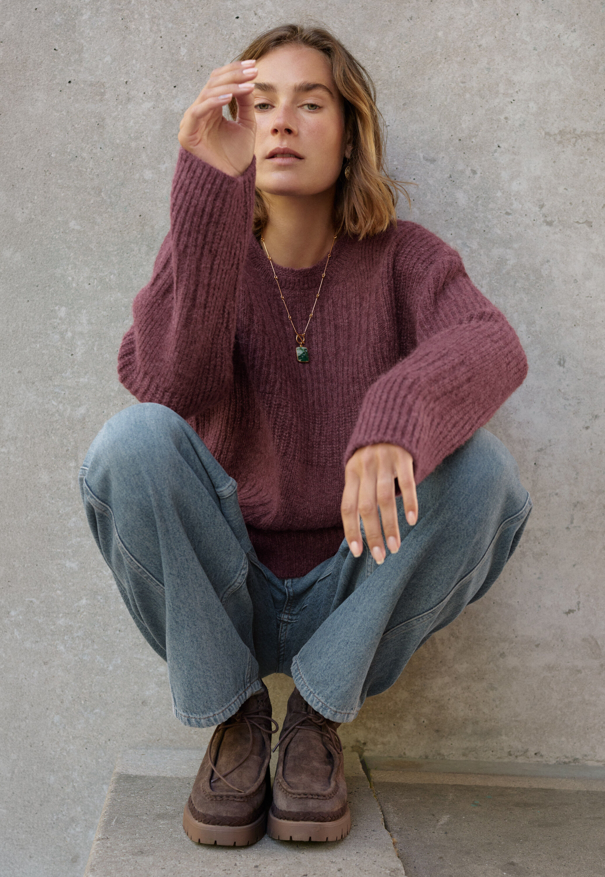 Rib-stitch sweater, Aubergine, large