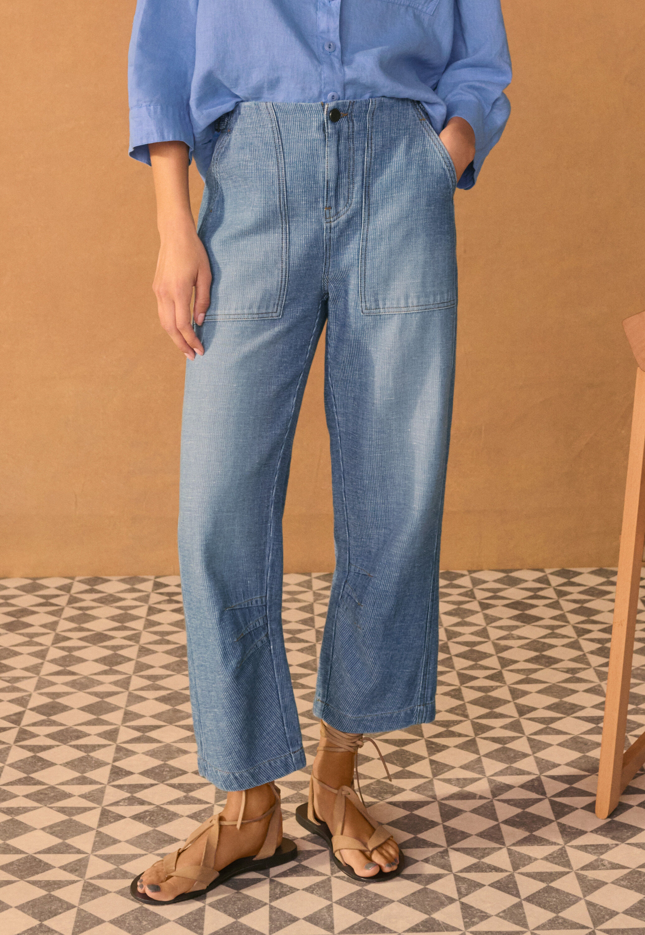 Barrel-leg striped trousers
