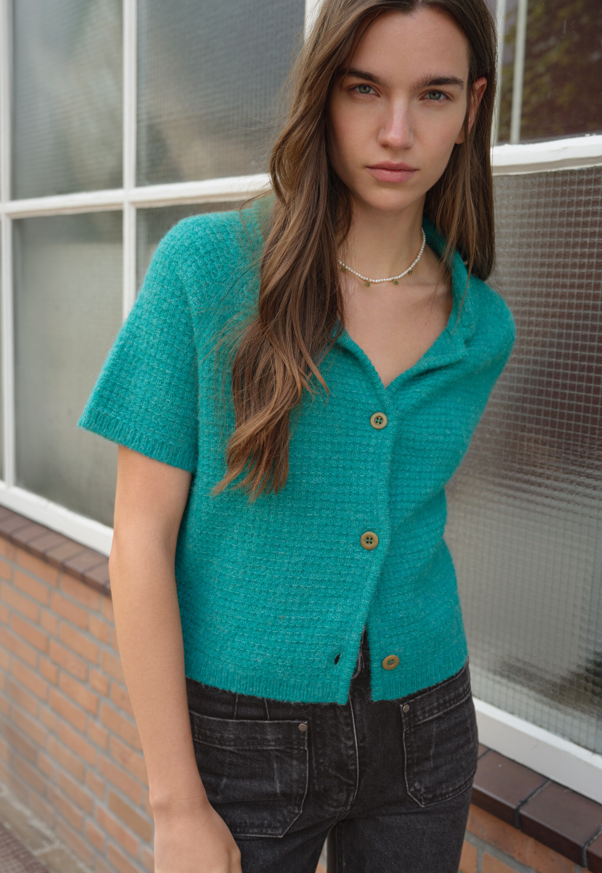 Waffle-stitch cardigan