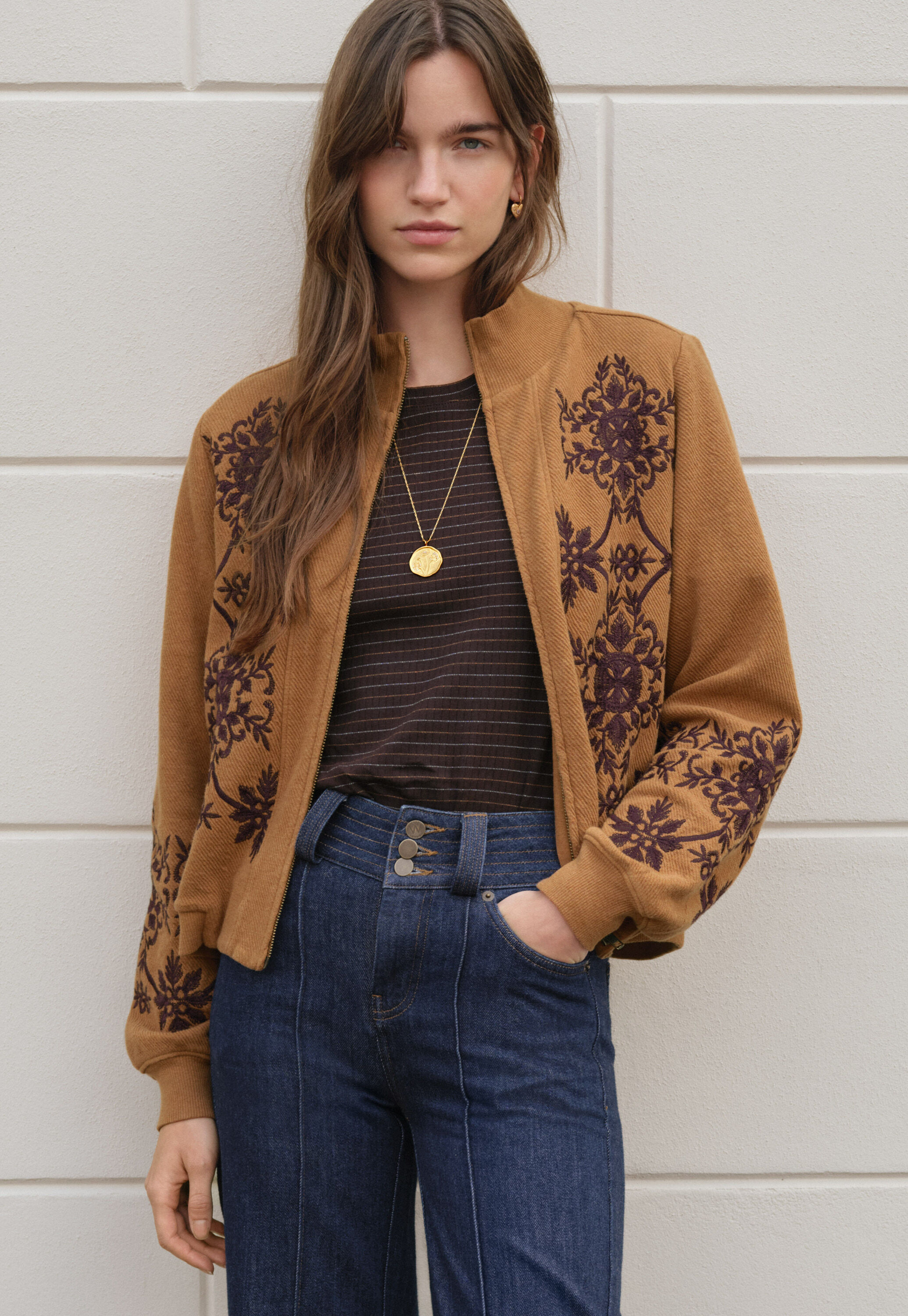 Embroidered jersey jacket