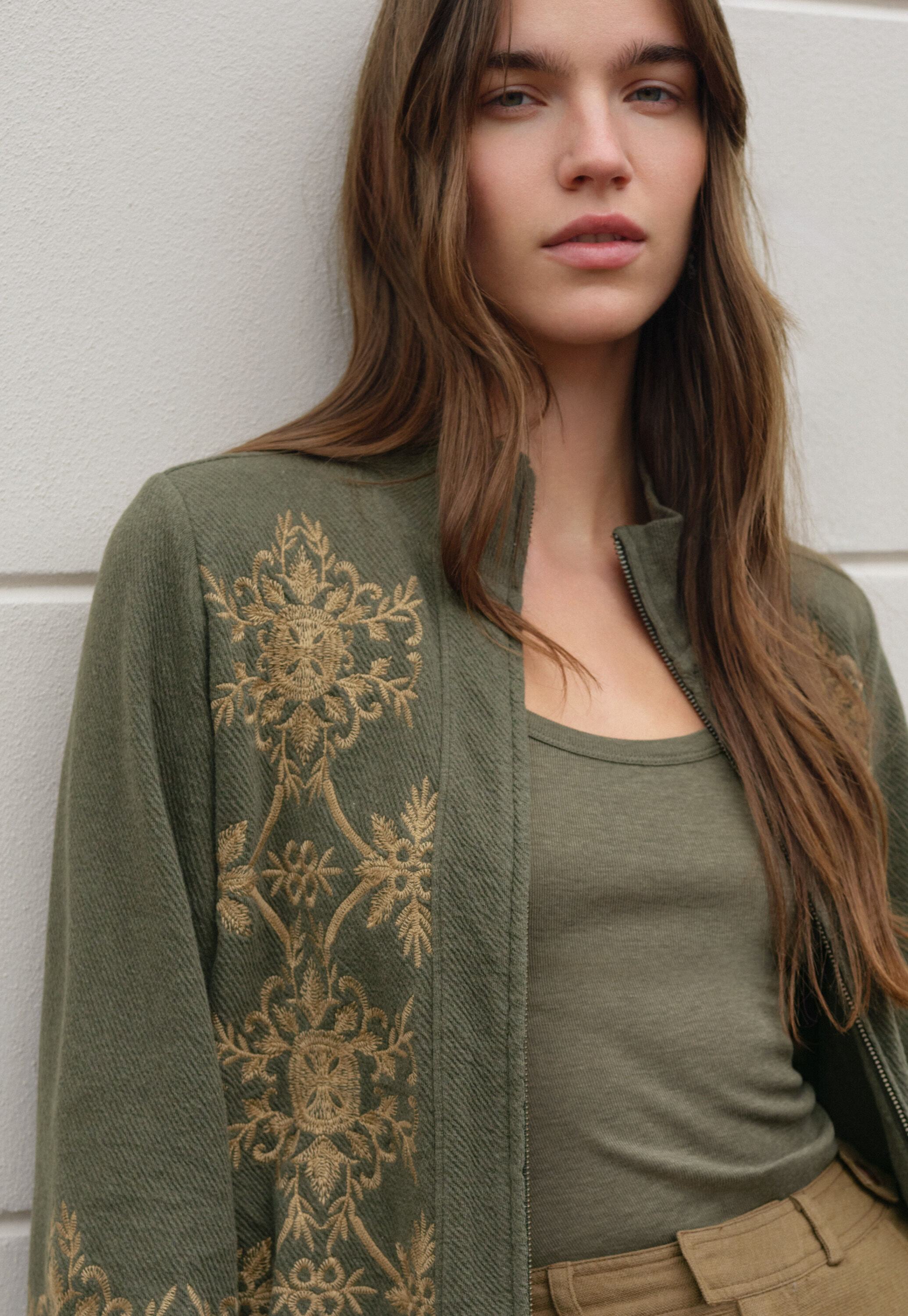 Embroidered jersey jacket, Dark green, large