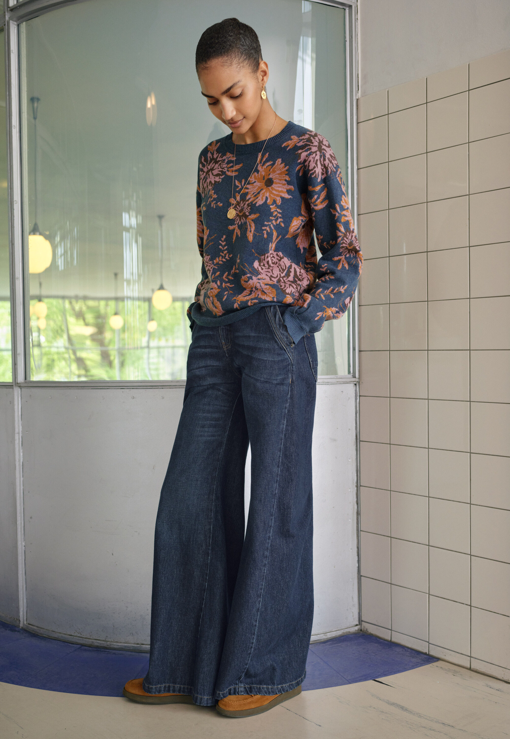 Jacquard sweater, Indigo ginger, large