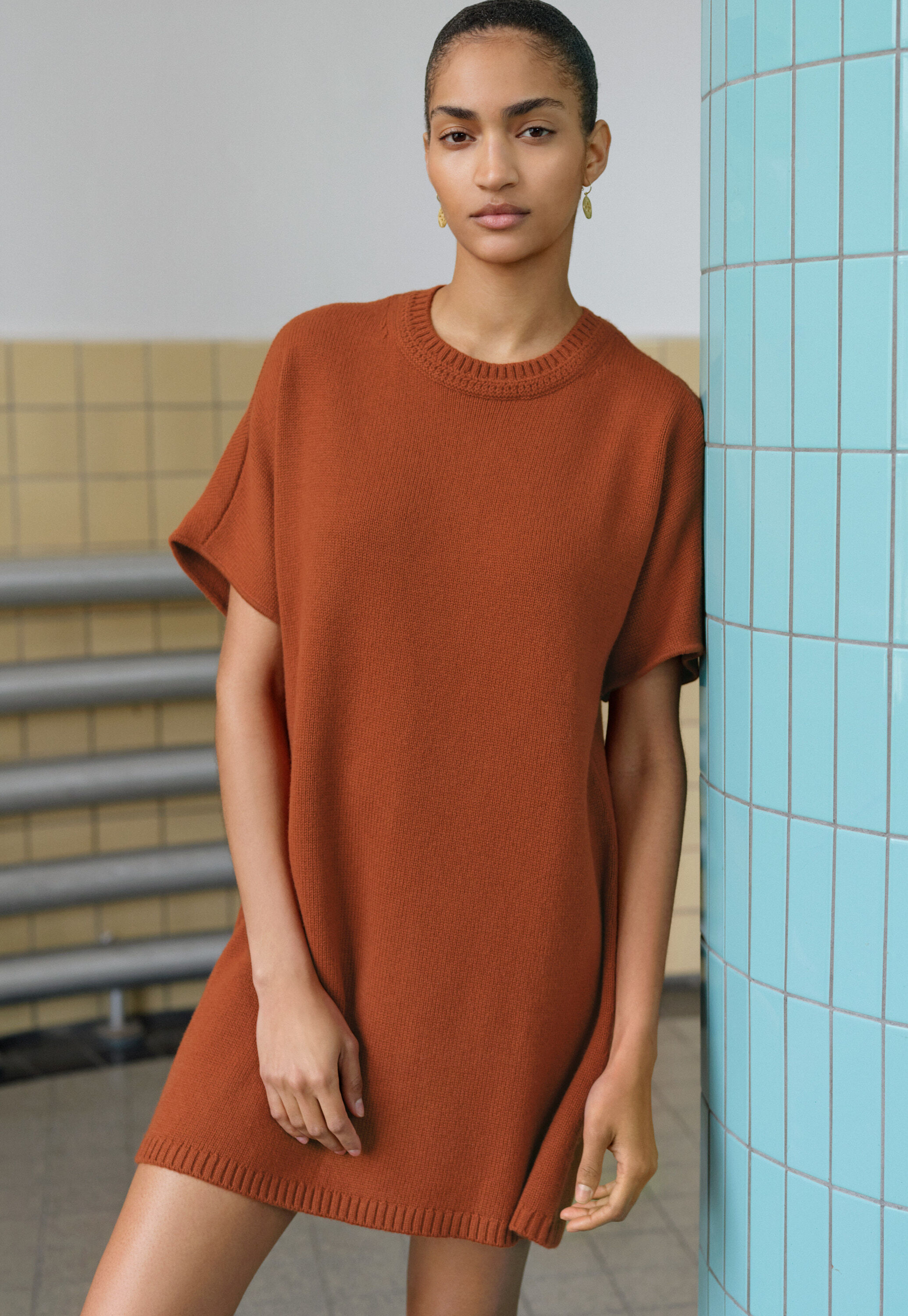 Dolman knitted dress, Burnt orange, large