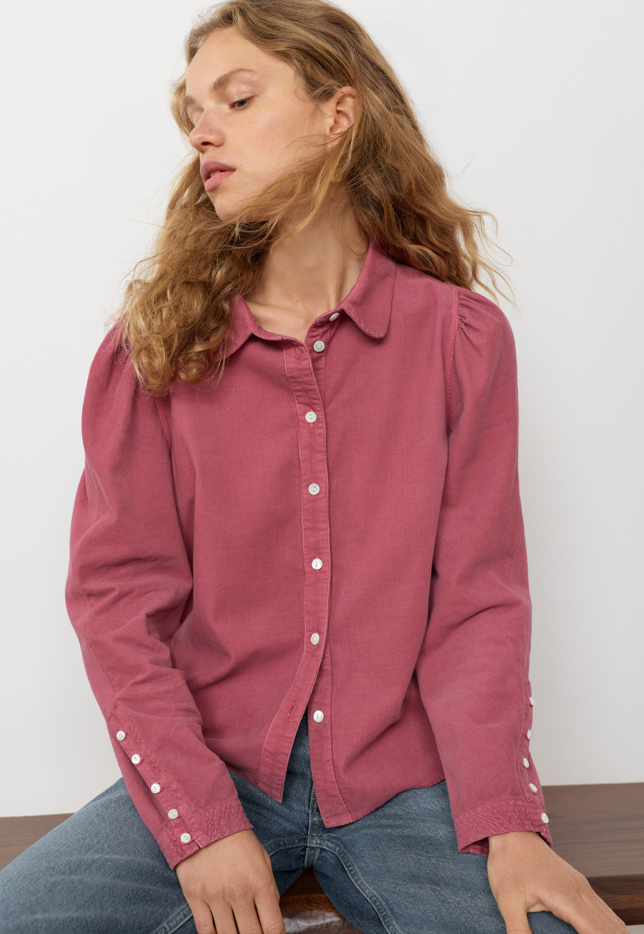 Button-through cord blouse, Dark rose, large