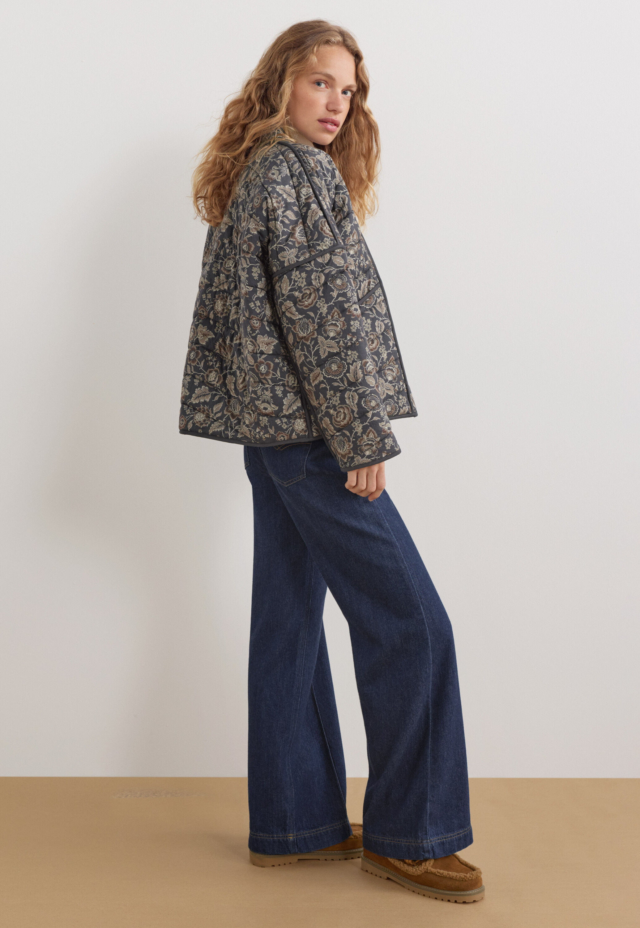 Quilted printed jacket, Charcoal mink, large