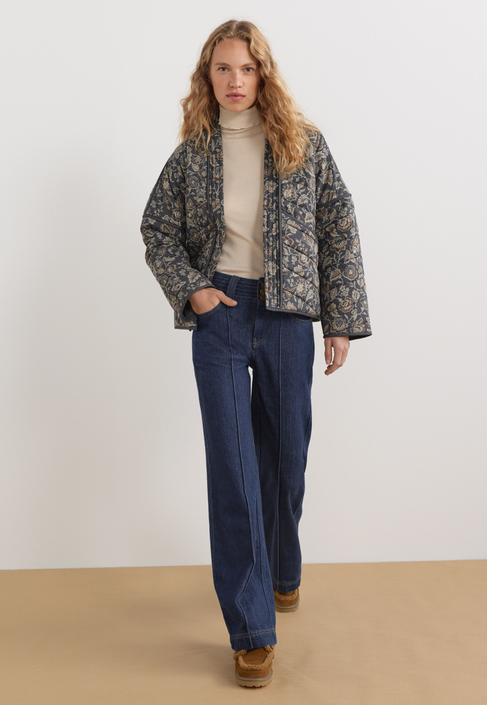 Quilted printed jacket, Charcoal mink, large