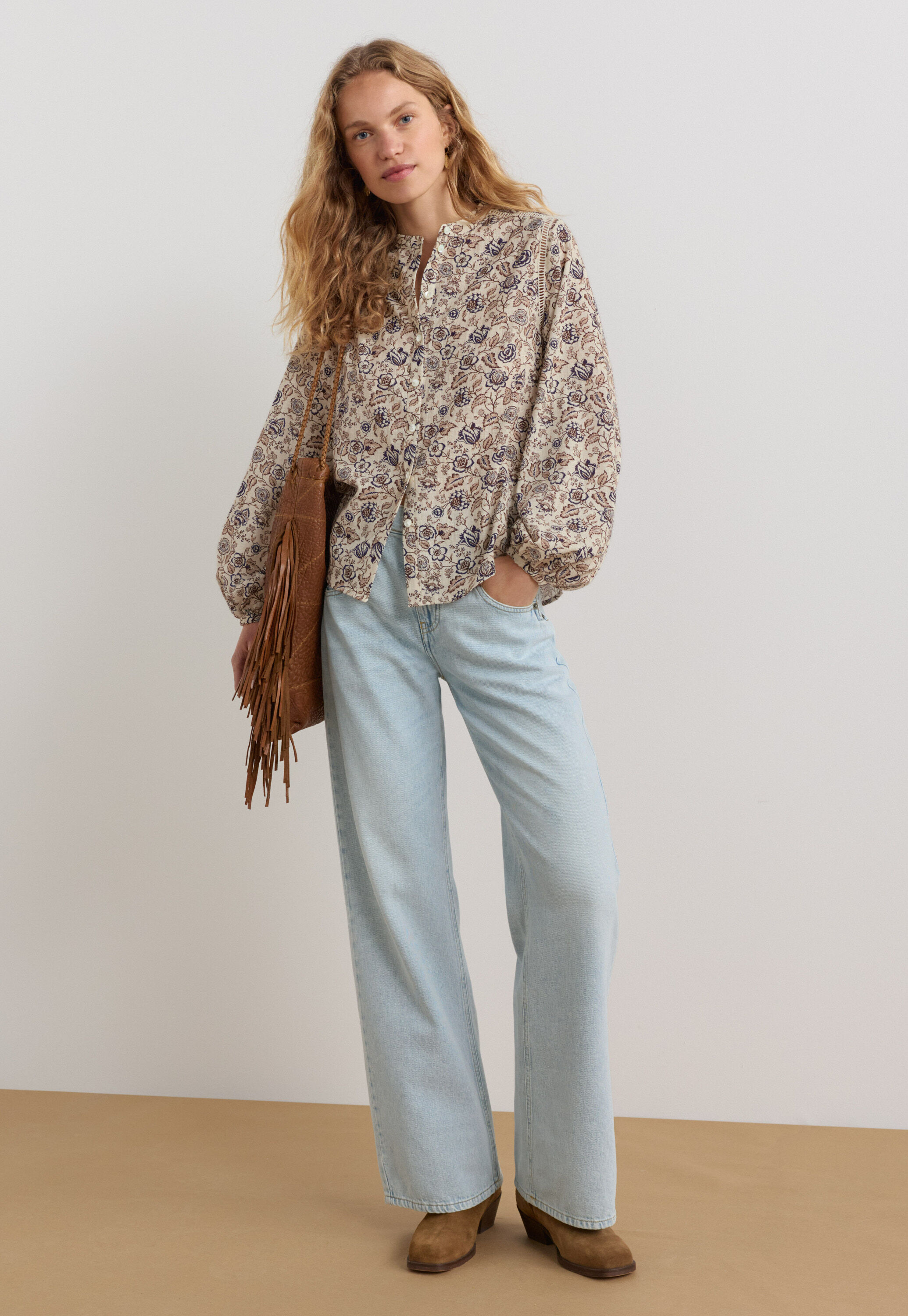 Printed blouse, Ecru fawn, large