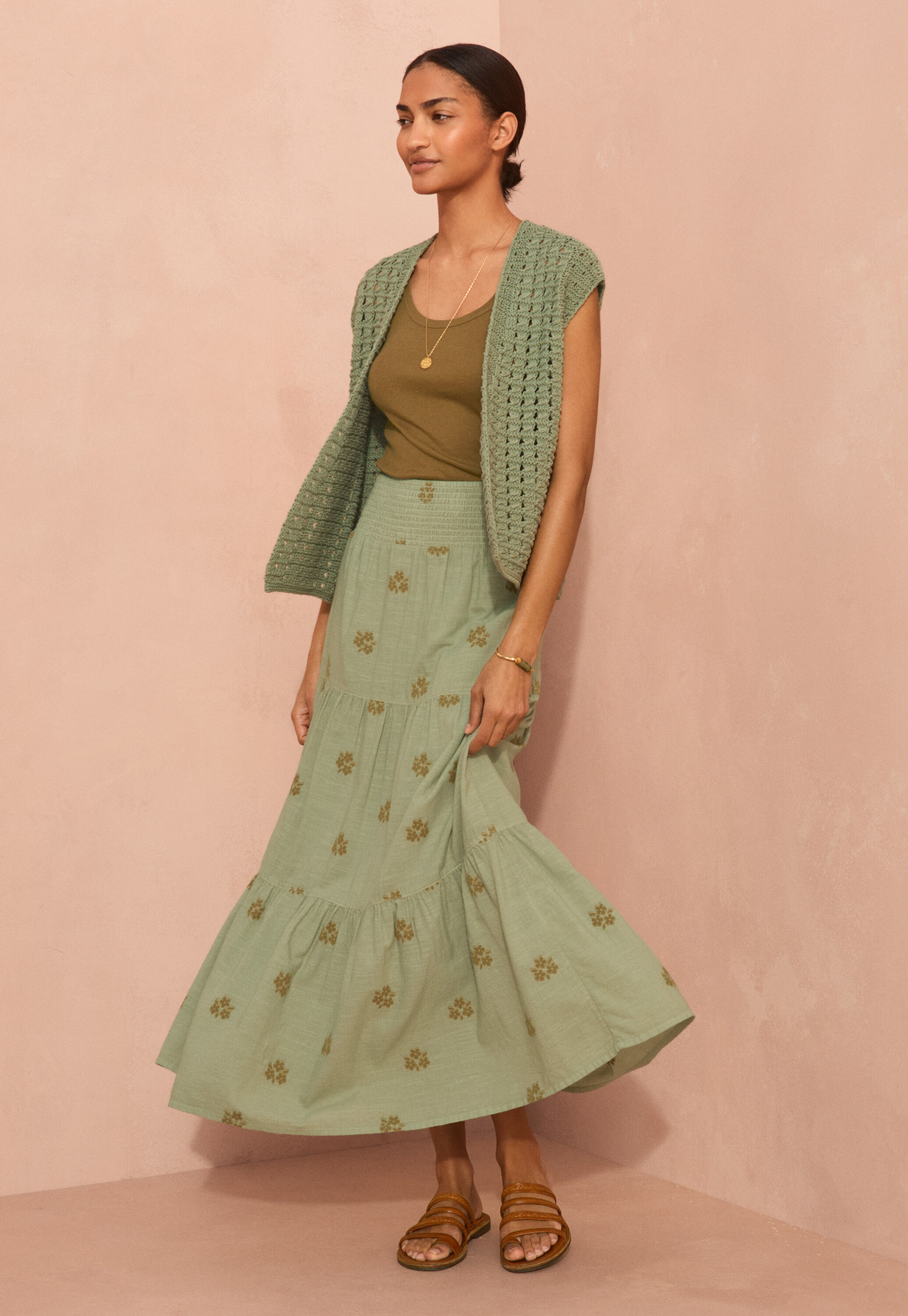 Tiered daisy jacquard skirt