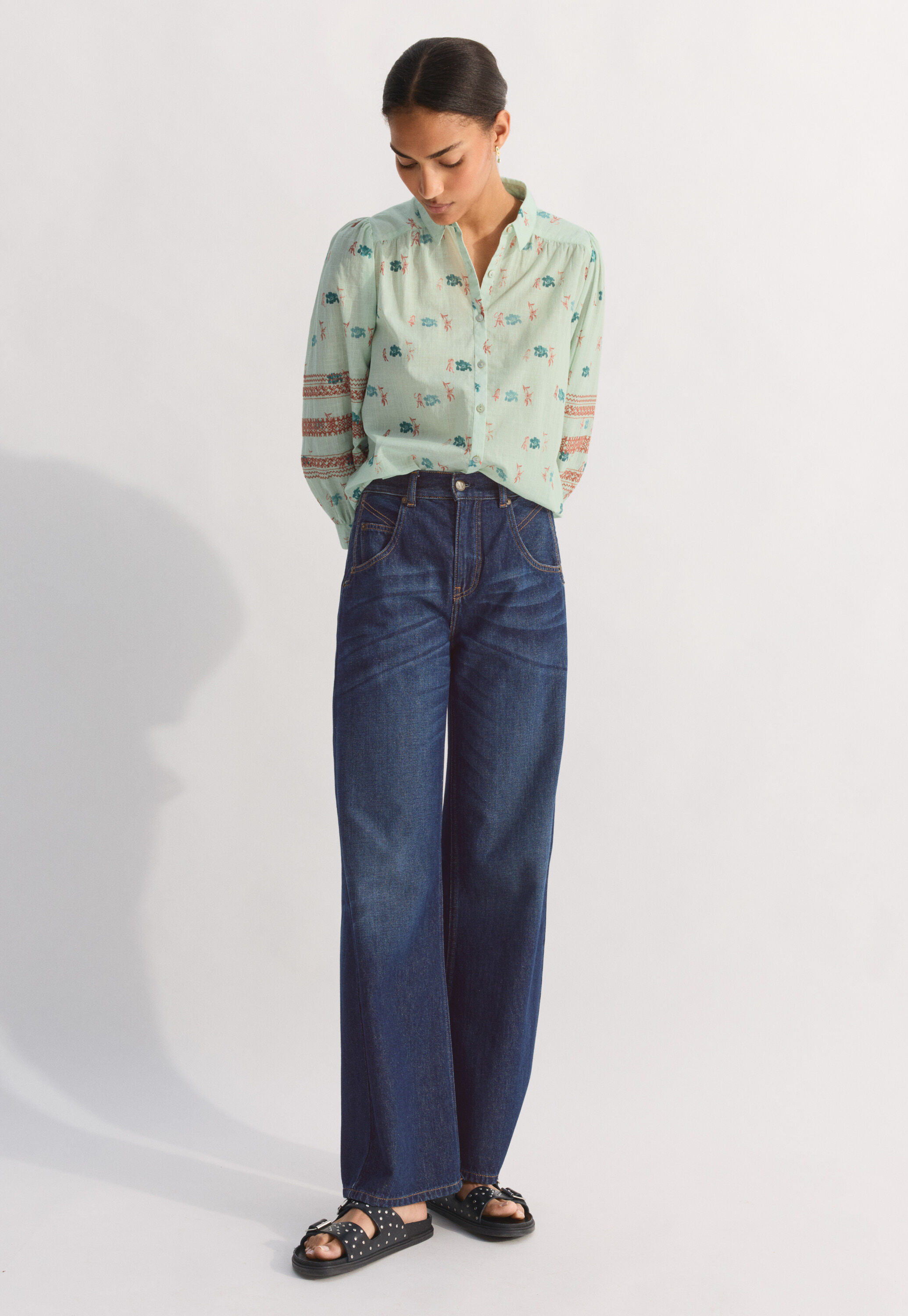 Embroidered printed blouse