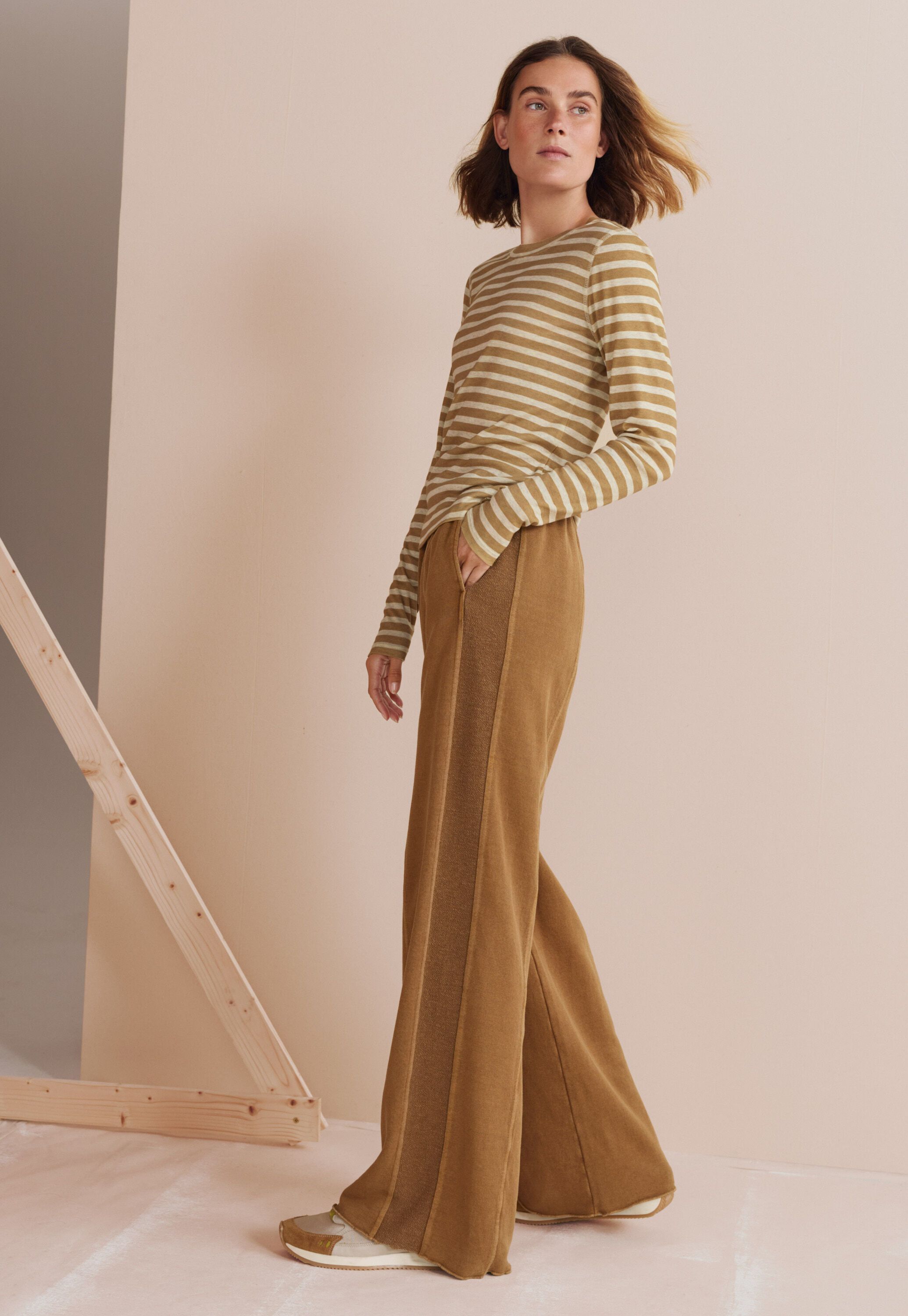 Printed striped top, Ivory gold, large