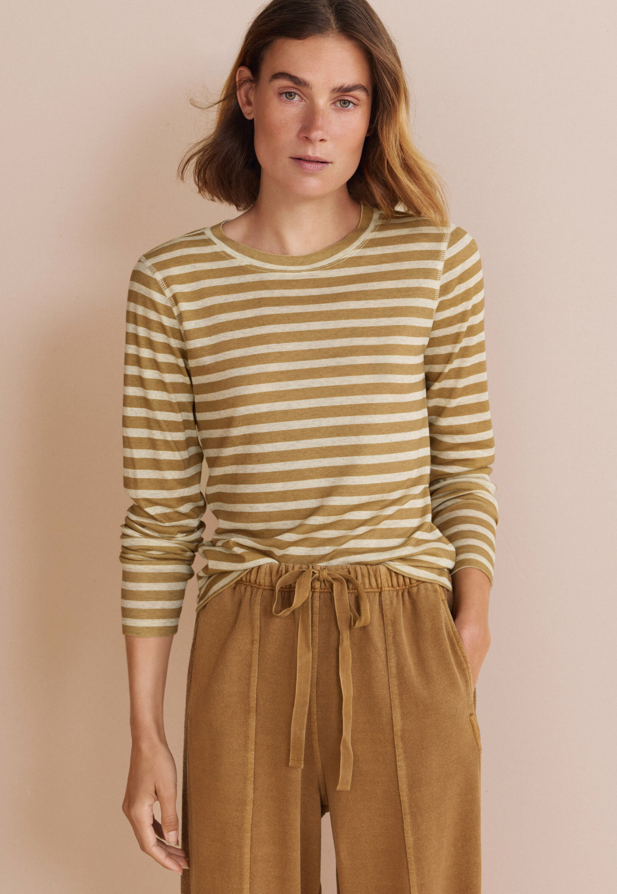 Printed striped top, Ivory gold, large
