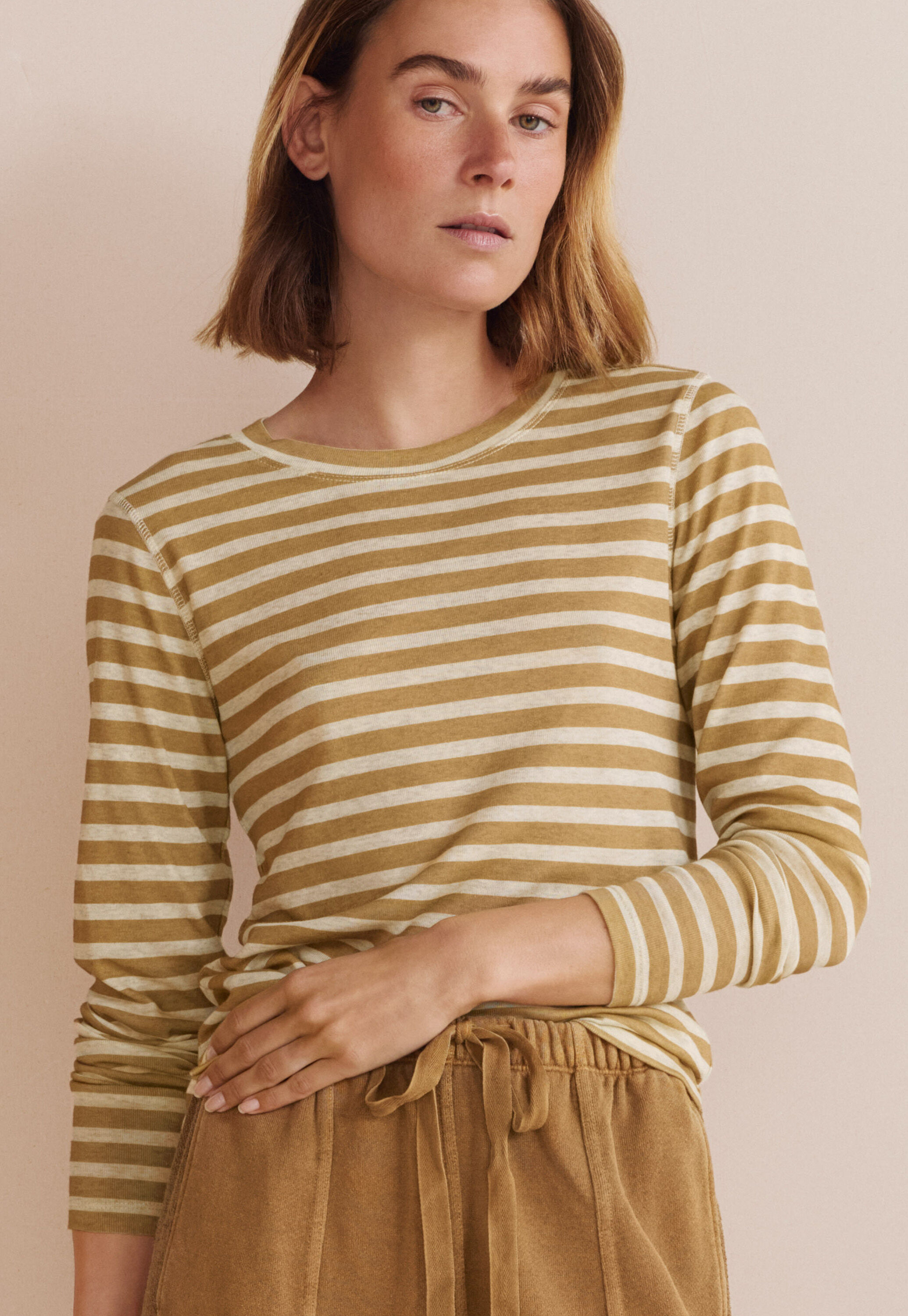 Printed striped top, Ivory gold, large