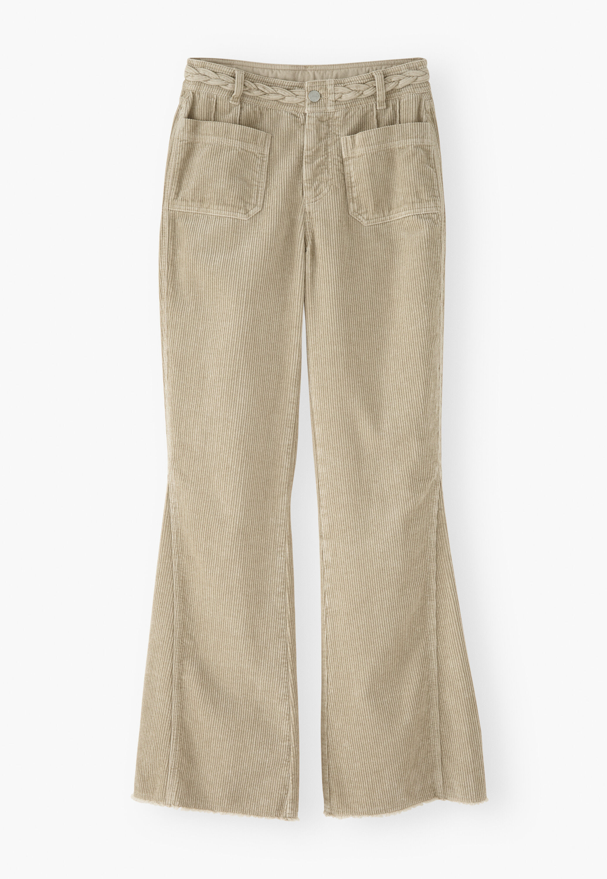 Plait-detail cord trousers, Fawn, large