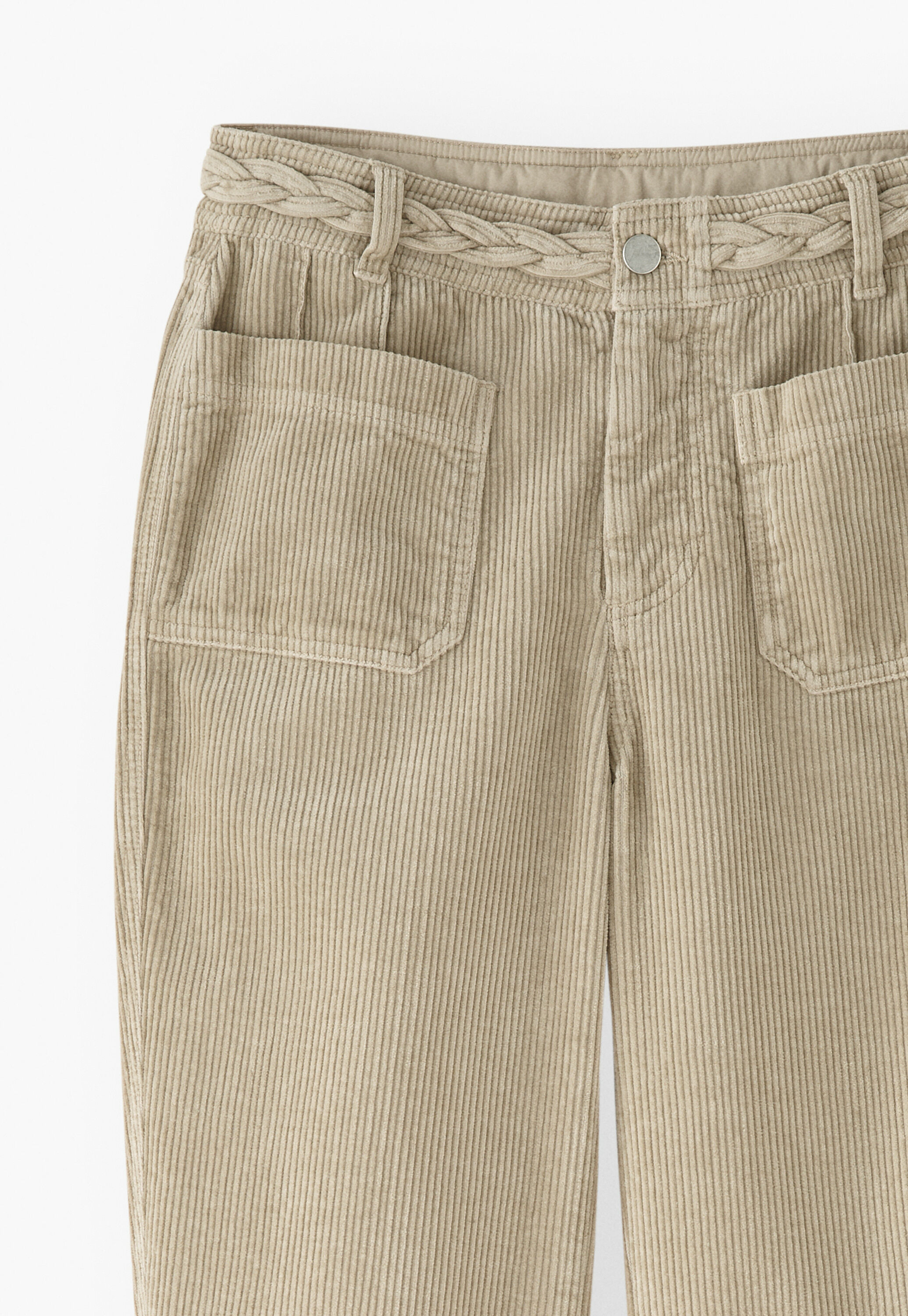 Plait-detail cord trousers, Fawn, large
