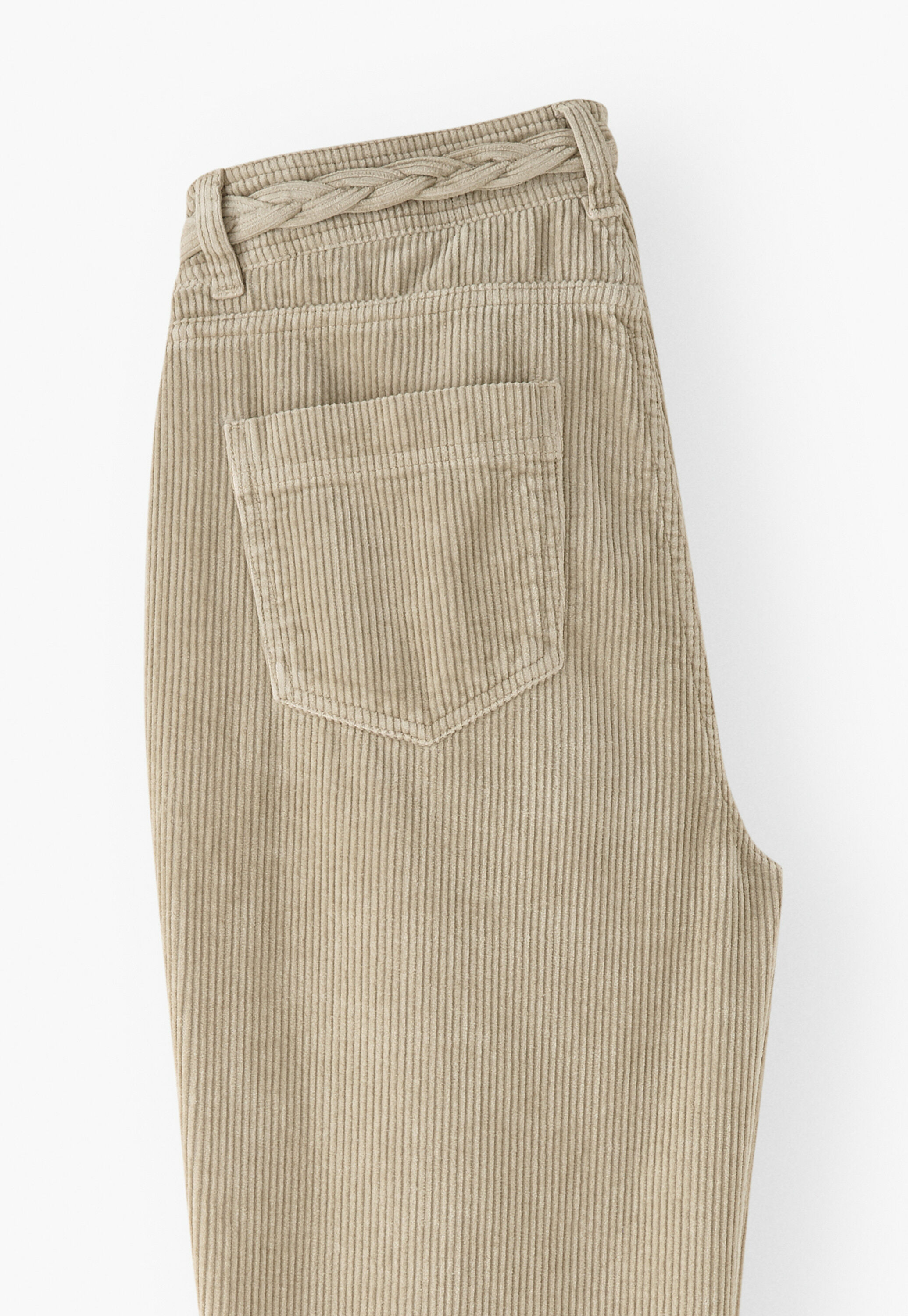 Plait-detail cord trousers, Fawn, large