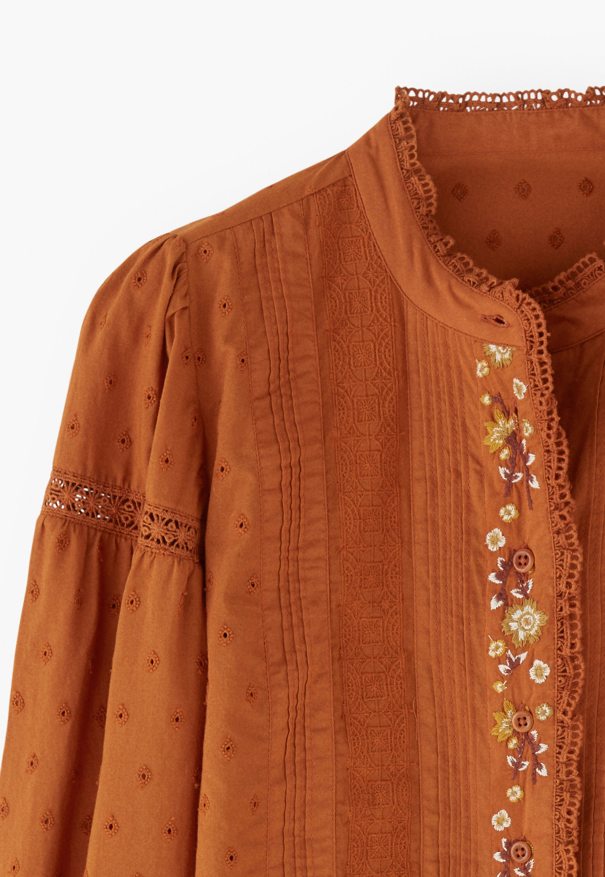 Embroidered broderie blouse, Terracotta, large