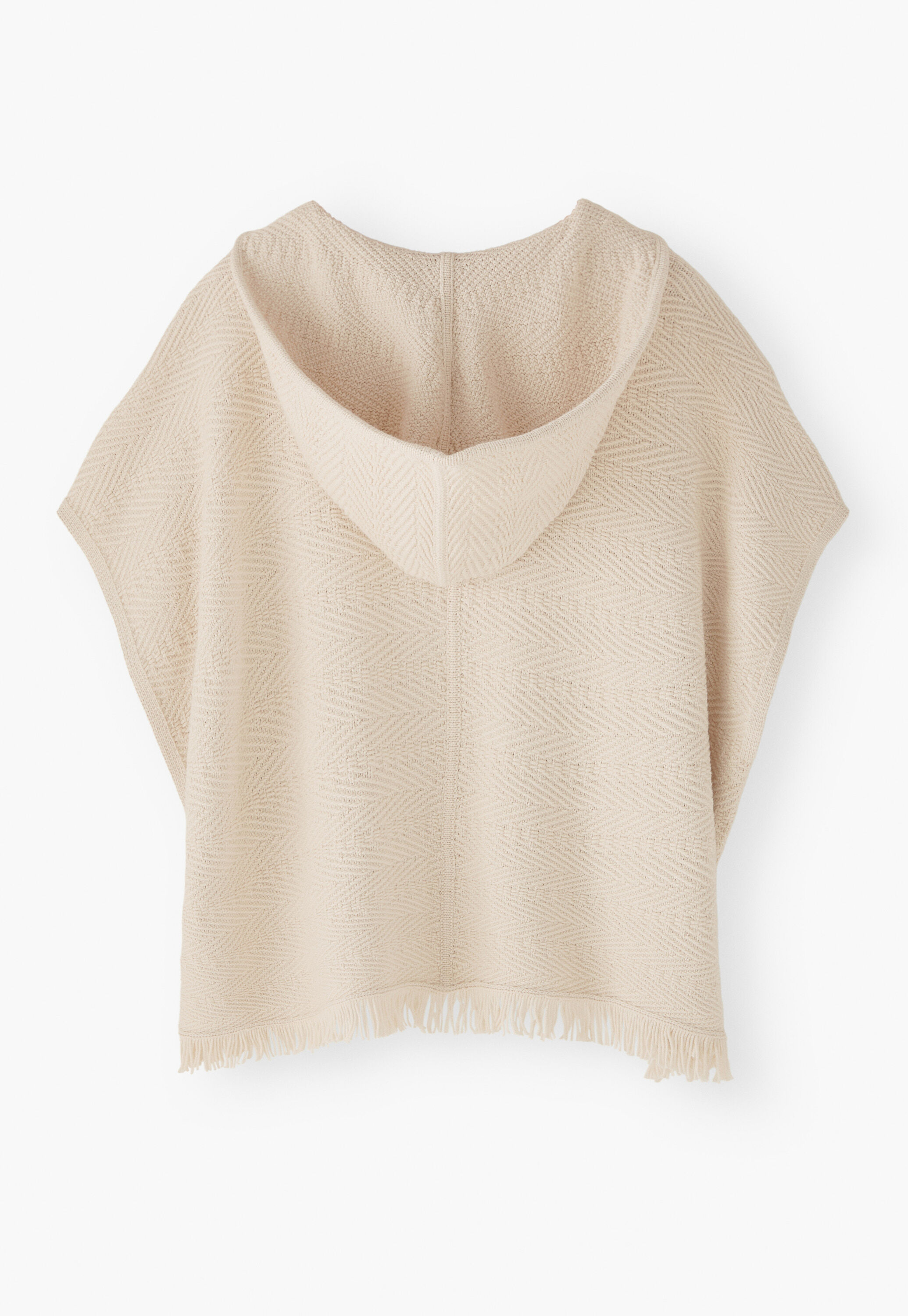 Herringbone-stitch hooded poncho
