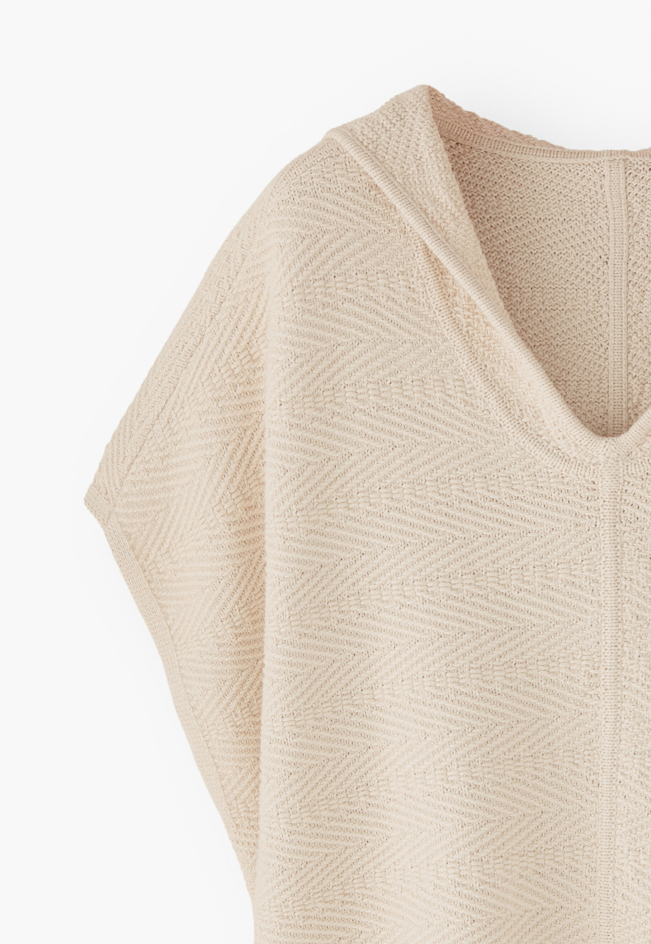 Herringbone-stitch hooded poncho