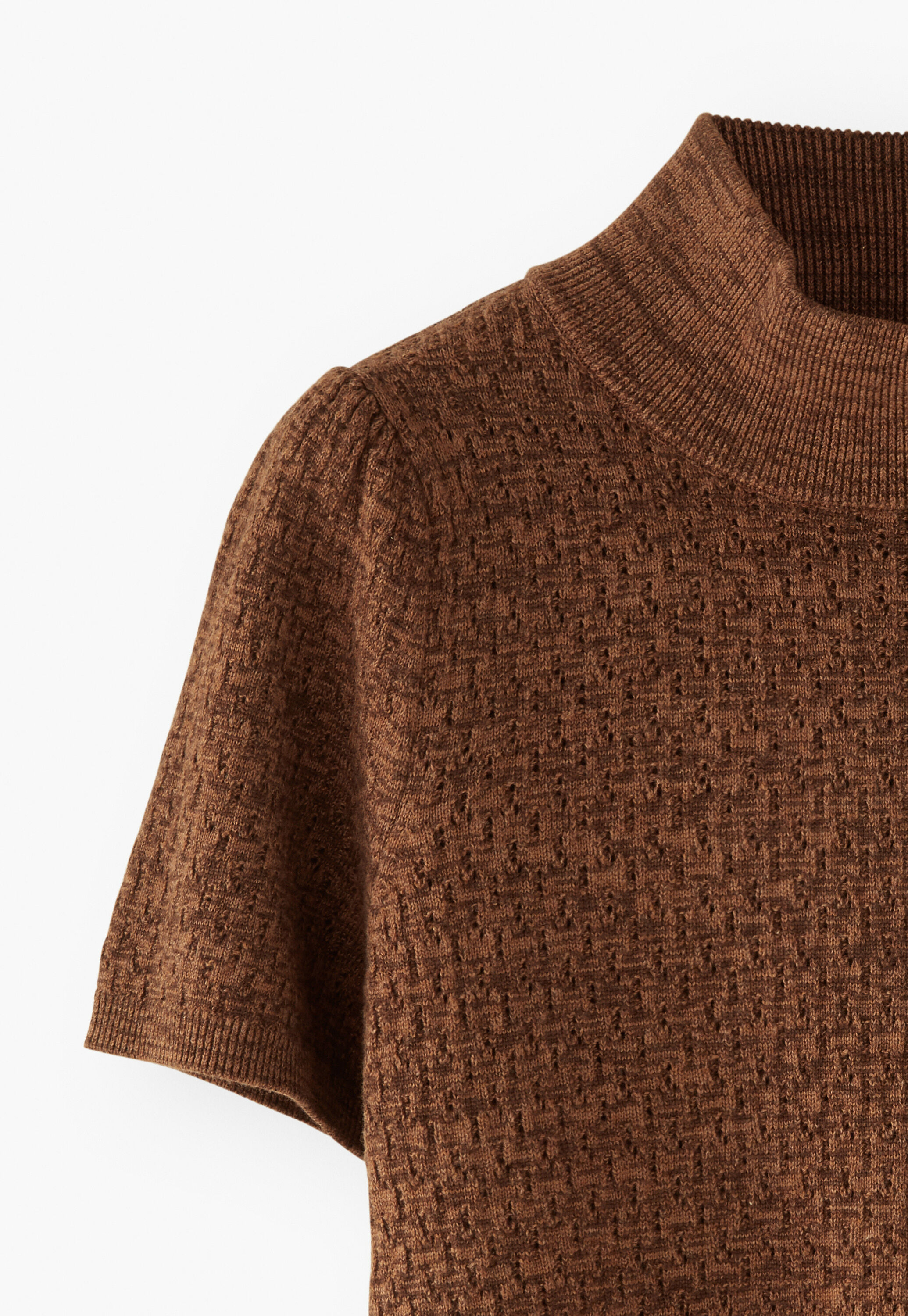 Pointelle-stitch sweater, Chocolate, large