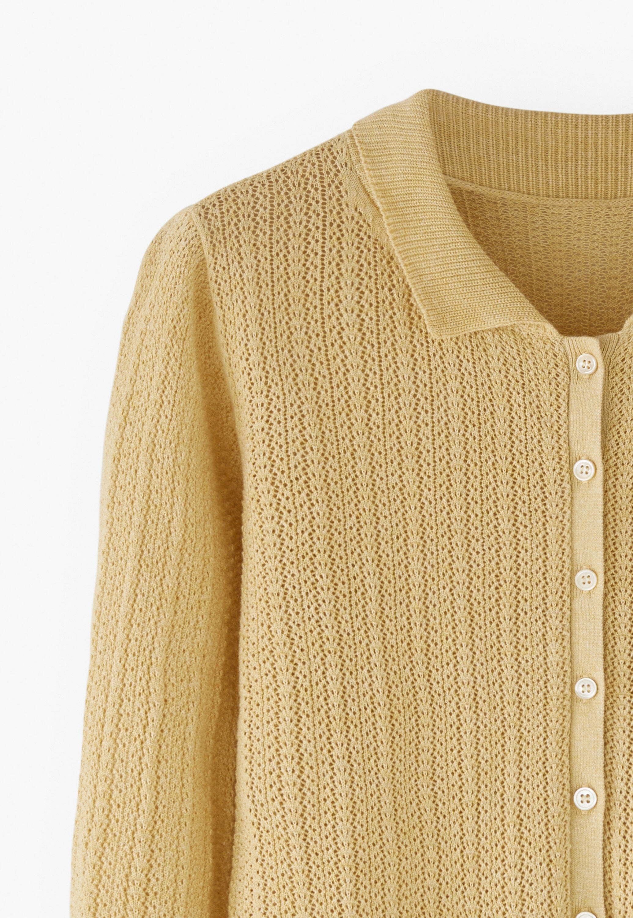 Lace-stitch collared cardigan